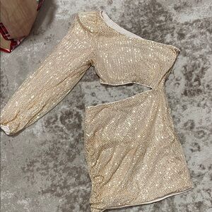 SHEIN Gold Sequin One-Shoulder Midi Dress